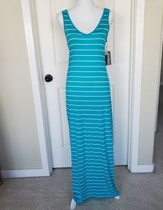 Turquoise and White Striped Maxi Dress
